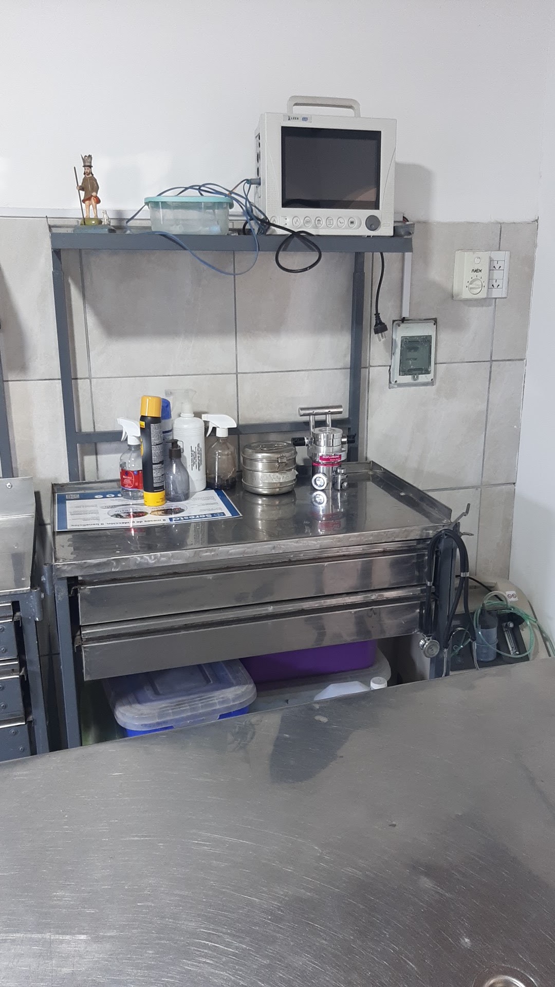 Quirófano estéril equipado con monitores cardíacos y anestesia inhalatoria veterinaria